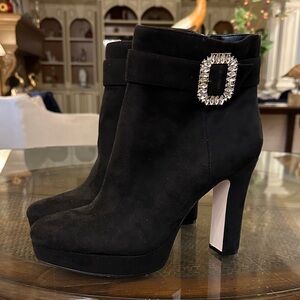 Elegant Jessica Simpson Black Ankle Boots with Rhinestone Buckle